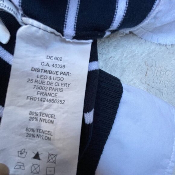 Leo & Ugo Womens Striped Collared Shirt Style Collar Sweater Size 2 Navy White - Picture 4 of 9